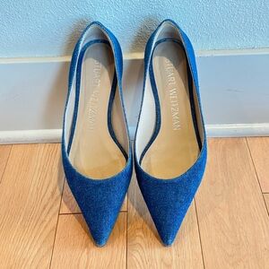 Stuart Weitzman Emelia Denim Pointy Toe Flats 7.5